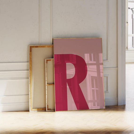 Pink Letter R Print Bold Initial Sign For Girls Minimalist Preppy Wall Art Alphabet