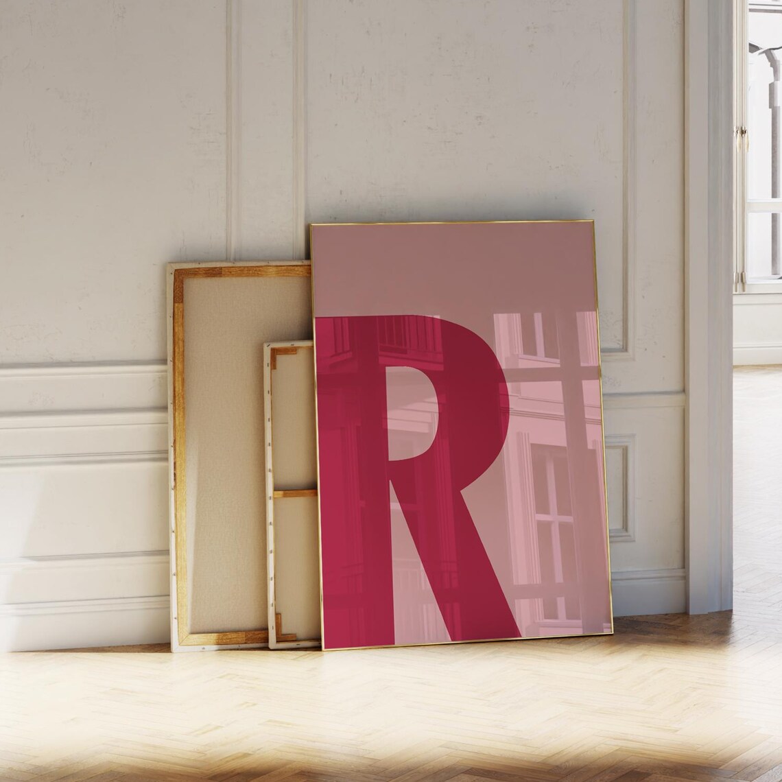 Bold Pink Letter R Initial Girls Room Alphabet Nursery Poster