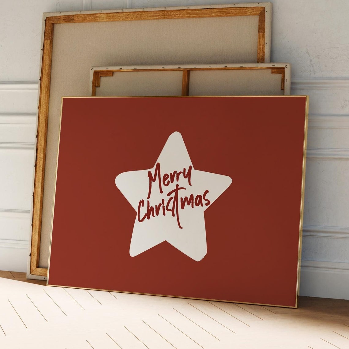 Trendy Merry Christmas Star Script Burnt Red Holiday Decor Poster
