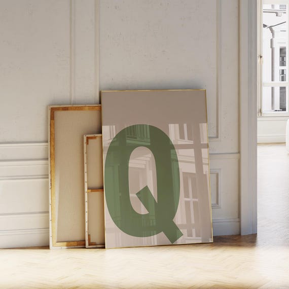 Green Letter Q Print Minimalist Alphabet Poster Initial Art For Wall
