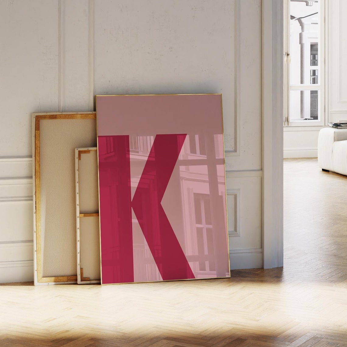 Bold Pink Letter K Monogram Minimalist Alphabet Initial Poster