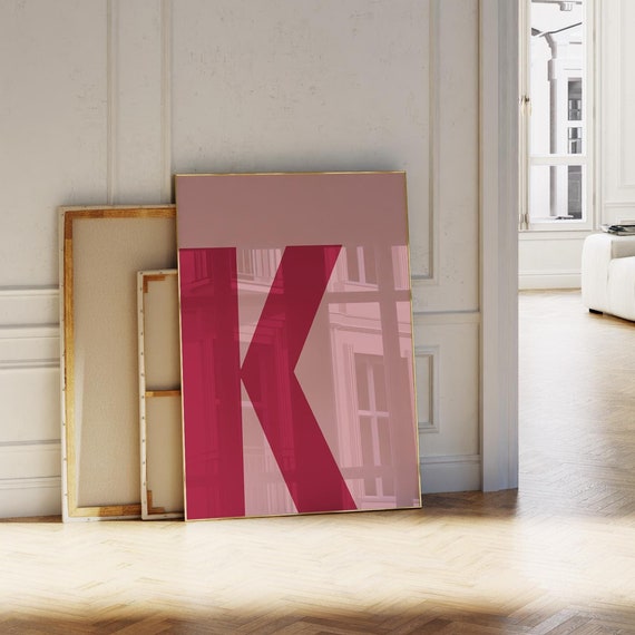 Letter K Print Pink Bold Alphabet Poster Minimalist Capital Initial Preppy Monogram Wall Art