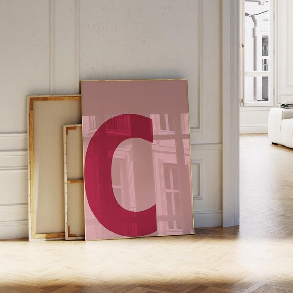 Bold Pink Letter C Initial Alphabet Monogram Modern Typography Art Print