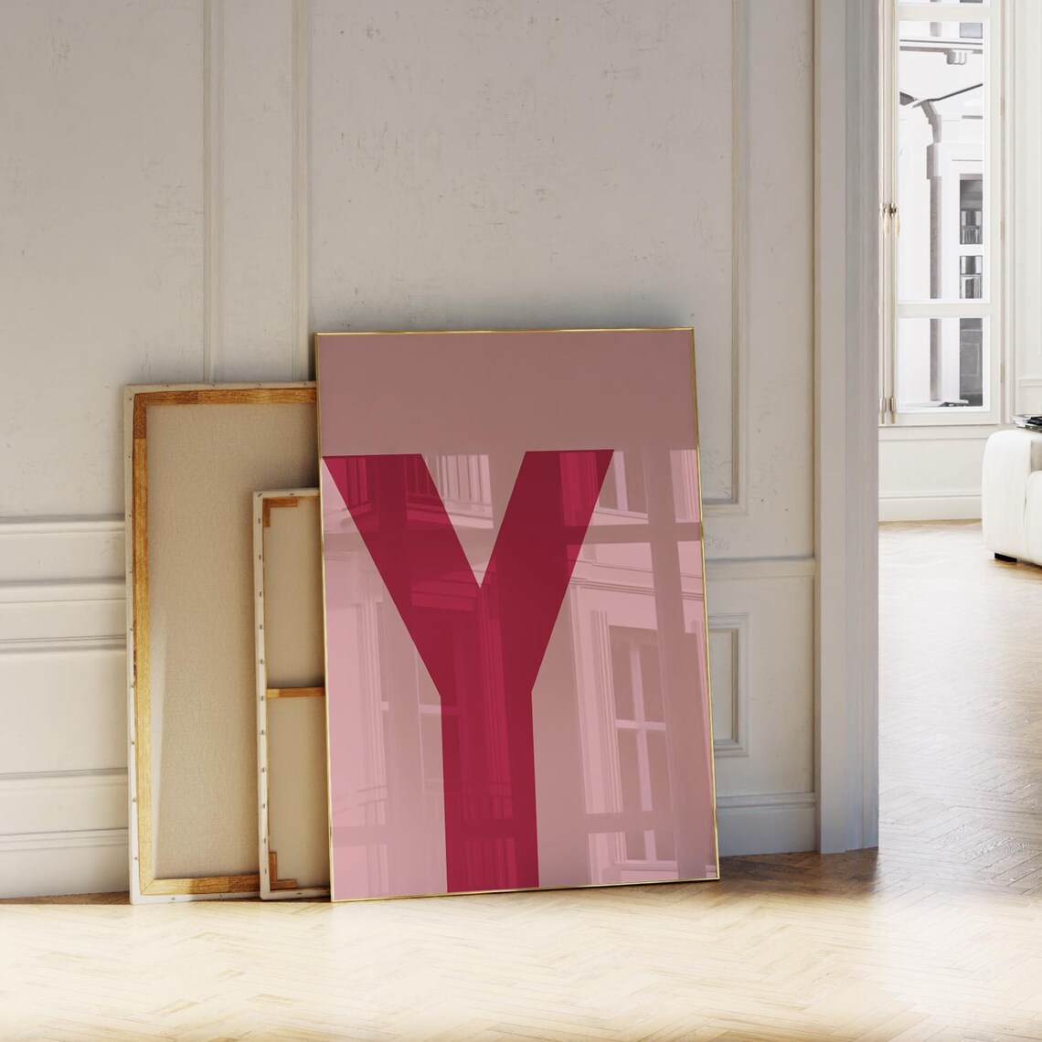 Letter Y Bold Typography Pink Minimalist Kids Nursery Poster