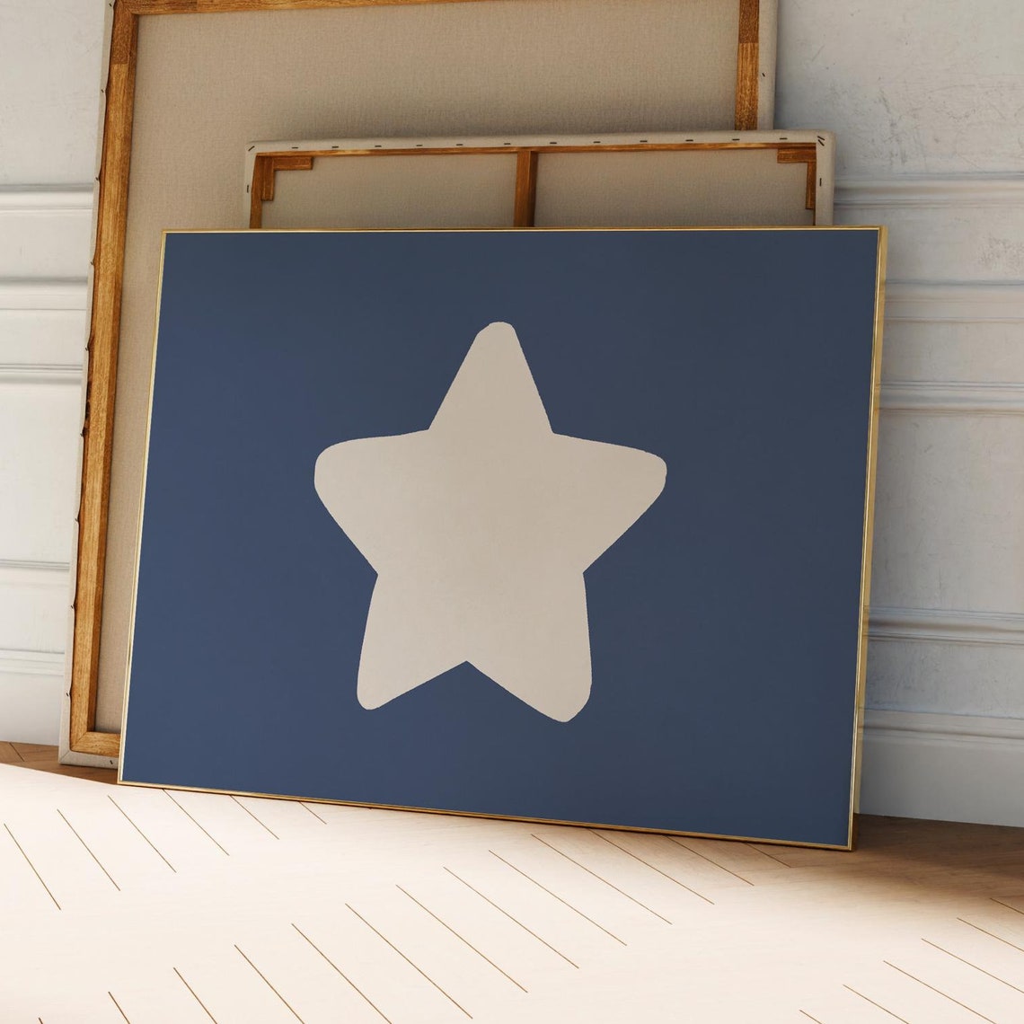Navy Blue White Star Modern Minimalist Nursery Wall Decor Poster