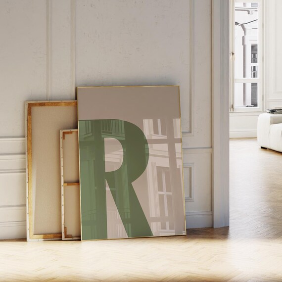 Bold Green Letter R Initial Alphabet Monogram Modern Typography Art Print