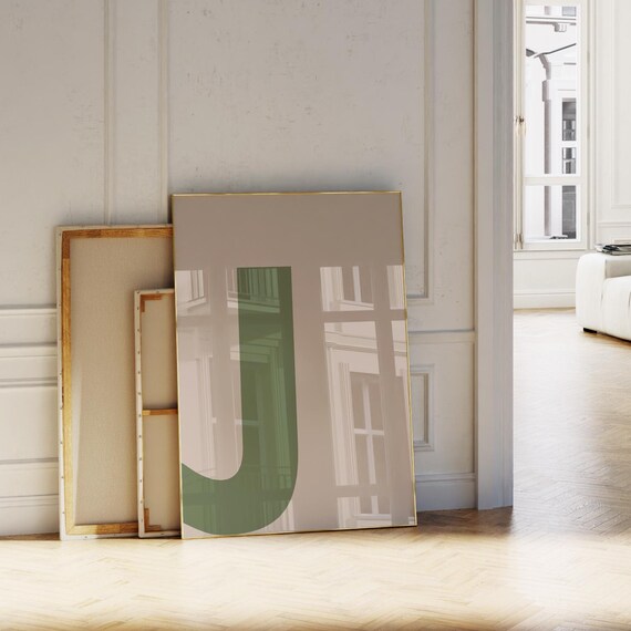 Green Letter J Alphabet Monogram Minimal Initial Kids Room Poster