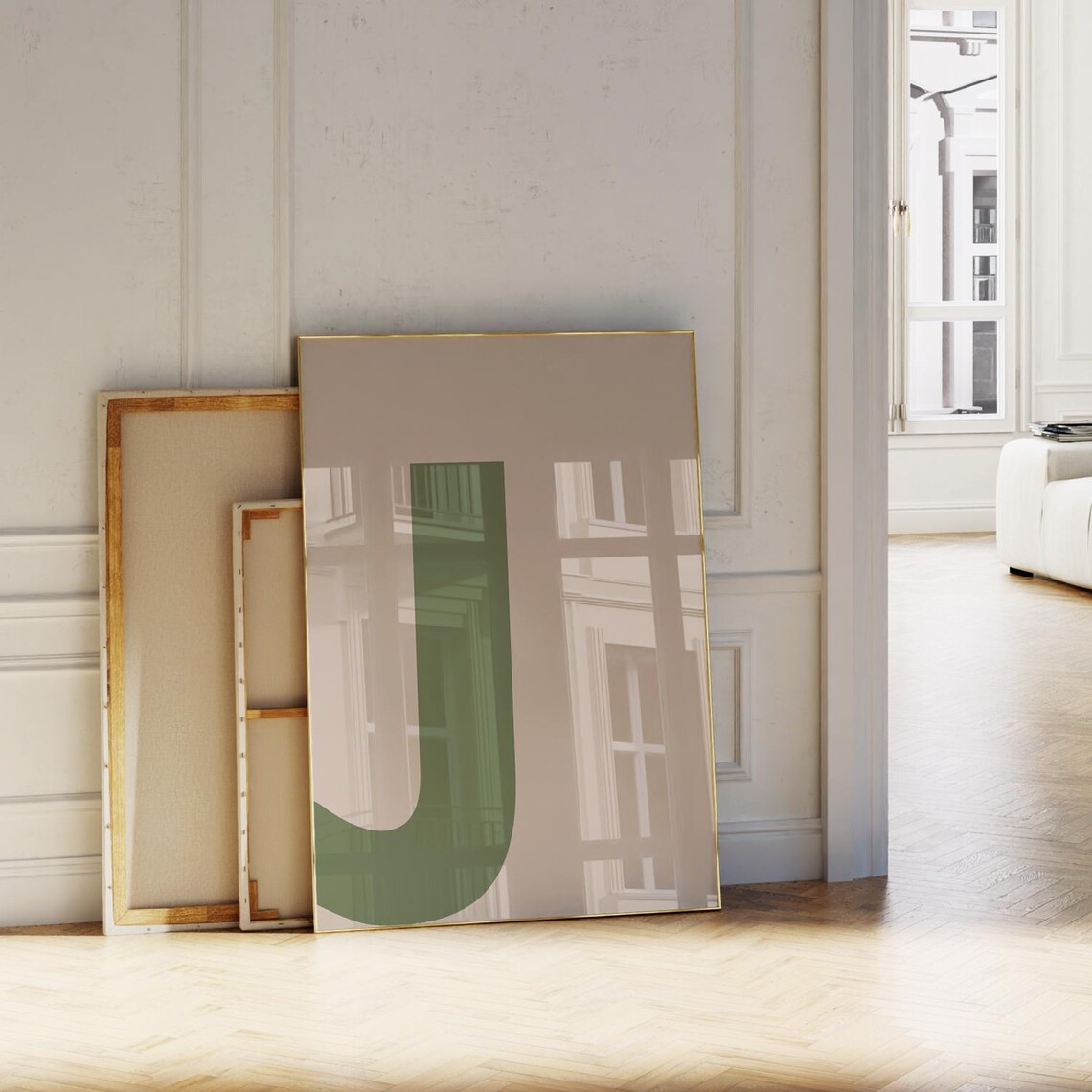 Green Letter J Alphabet Monogram Minimal Initial Kids Room Poster