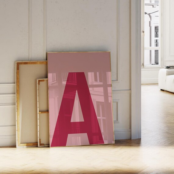 Pink Letter A Initial Alphabet Monogram Minimalist Typography Poster