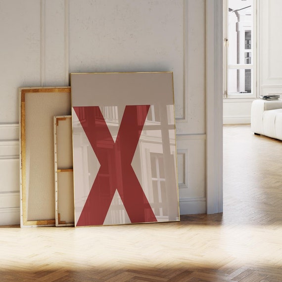 Letter X Print Redbeige Initial Wall Art Bold Alphabet Poster For Nurserykidsdormcollegeofficebedroomliving Room