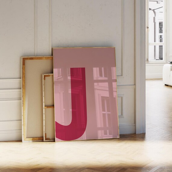 Letter J Monogram Typography Minimalist Crimson Pink Wall Decor Poster