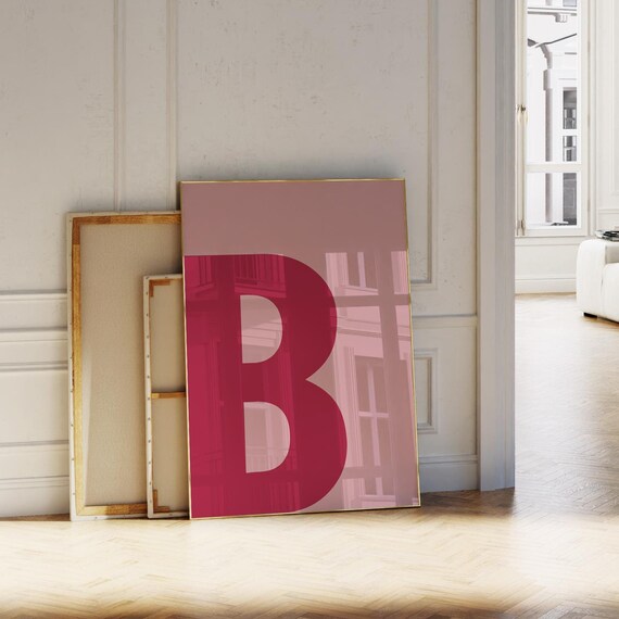 Pink Letter B Initial Alphabet Monogram Minimalist Typography Poster