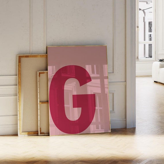 Pink Letter L Print Bold Minimal Alphabet Poster Initial Nursery Wall Art Apartment Decor