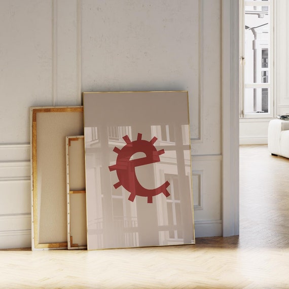 Funny Letter E Print Red Beige Alphabet Poster Initial Wall Art For Kidscollagedormteen Room