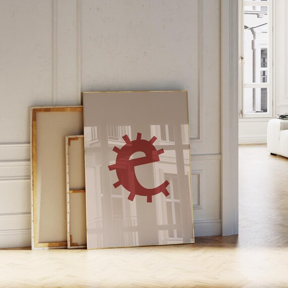 Letter E Red Initial Poster Bold Alphabet Modern Typography Art