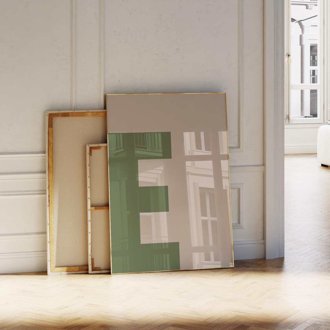 Green Initial E Bold Alphabet Letter Minimalist Nursery Room Poster