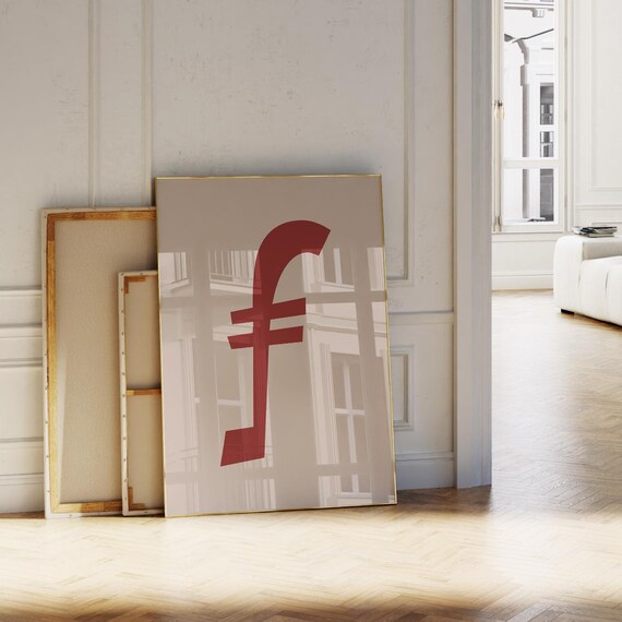 Letter F Red Initial Poster Bold Alphabet Modern Typography Art
