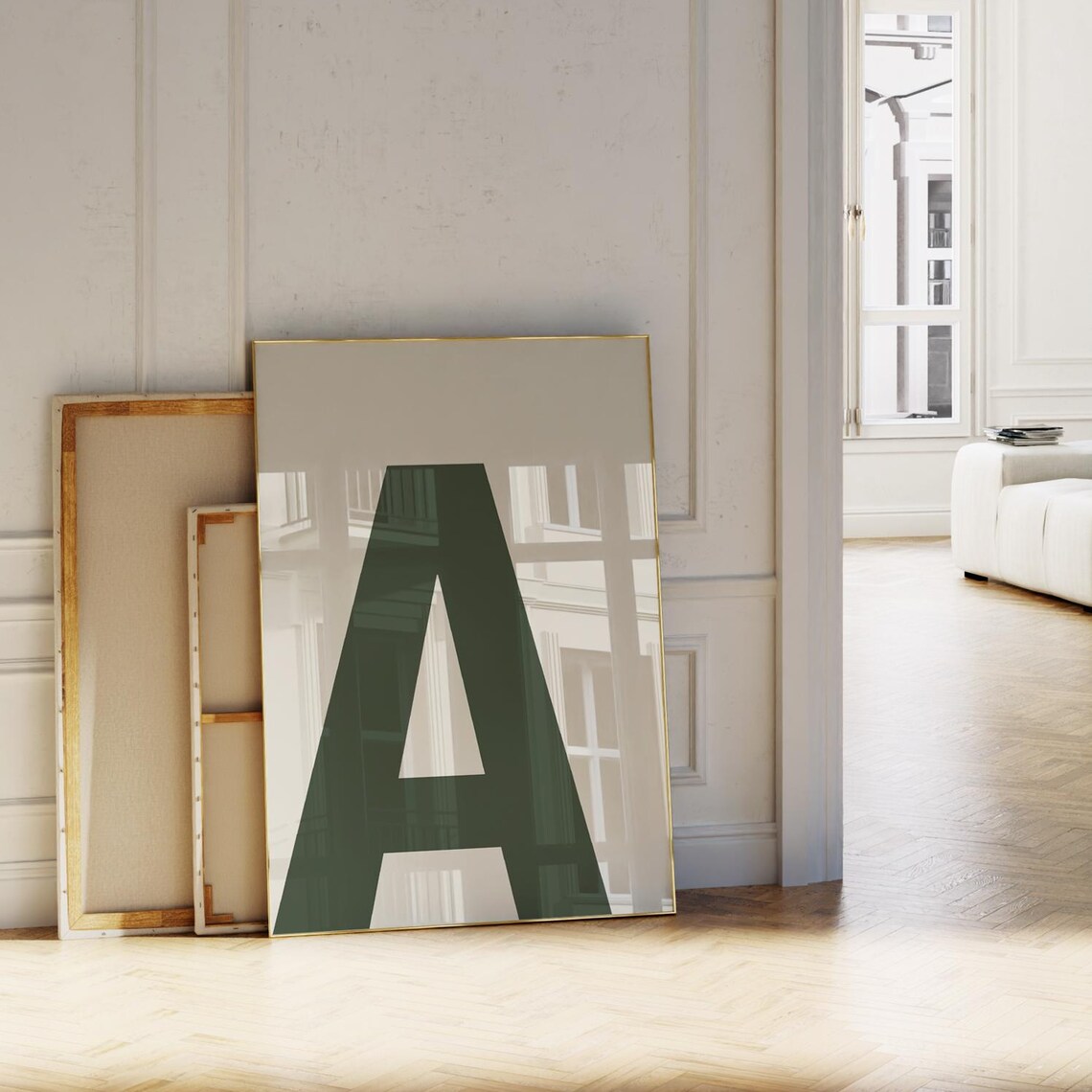 Letter A Bold Typography Green Minimalist Kids Nursery Poster