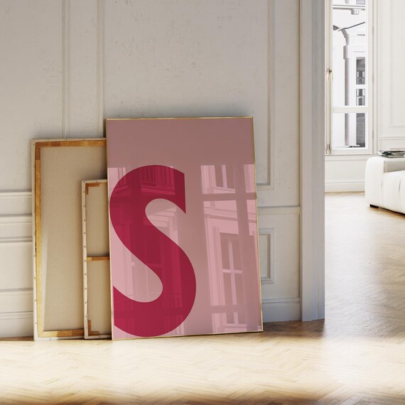 Hot Pink Bold Letter S Monogram Initial Minimalist Art Print