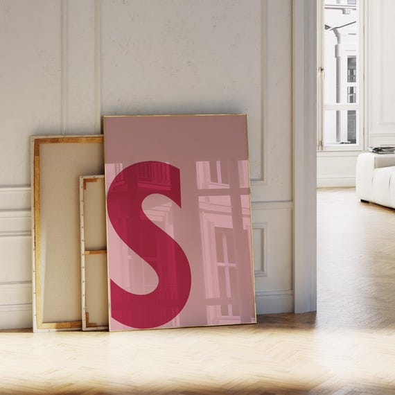 Pink S Initial Print Letter Sign For Girls Minimalist Preppy Wallart Alphabet Poster