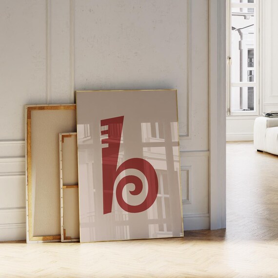 Letter B Red Beige Modern Serif Initial Alphabet Monogram Poster