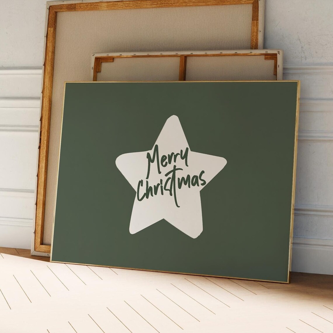 Retro Green Star Merry Christmas Art Print