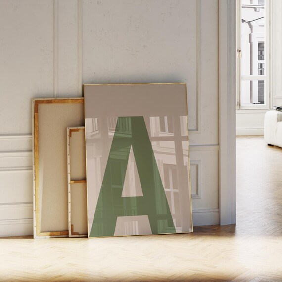 Green Letter A Monogram Initial Modern Minimalist Alphabet Poster