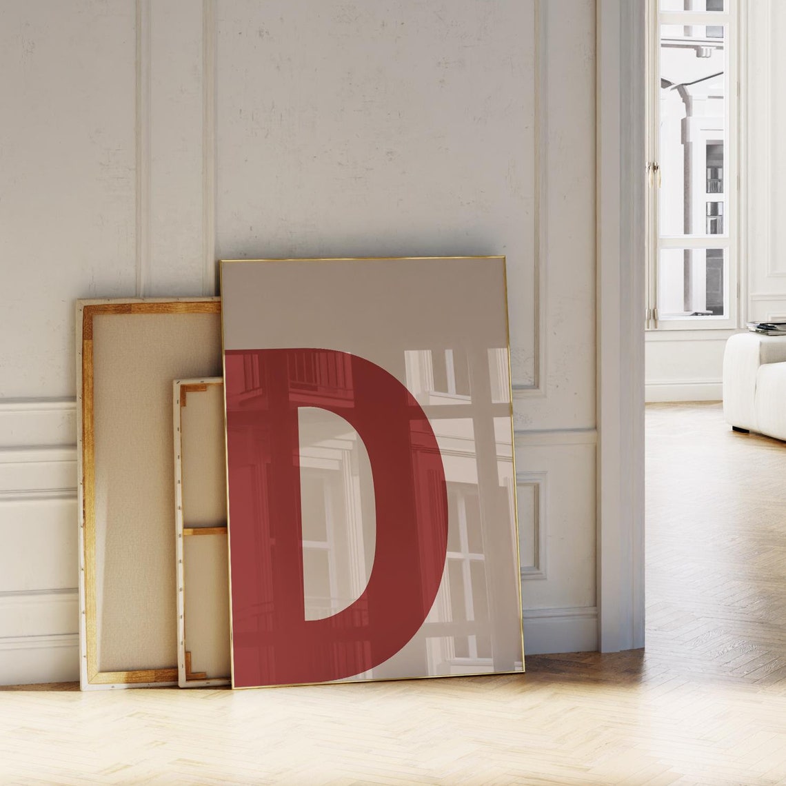 Letter D Red Initial Poster Bold Alphabet Modern Typography Art