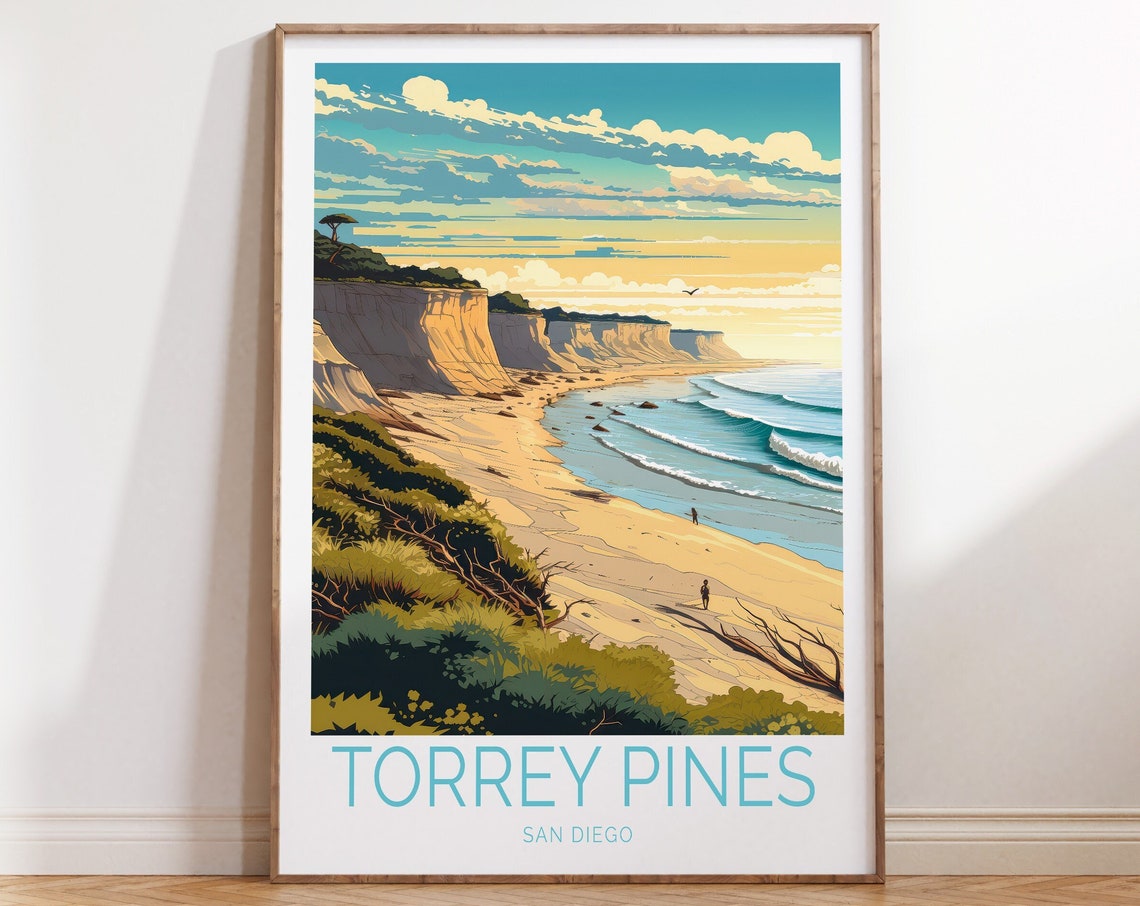 Torrey Pines San Diego Beach Cliffs Sunset Ocean Travel Poster