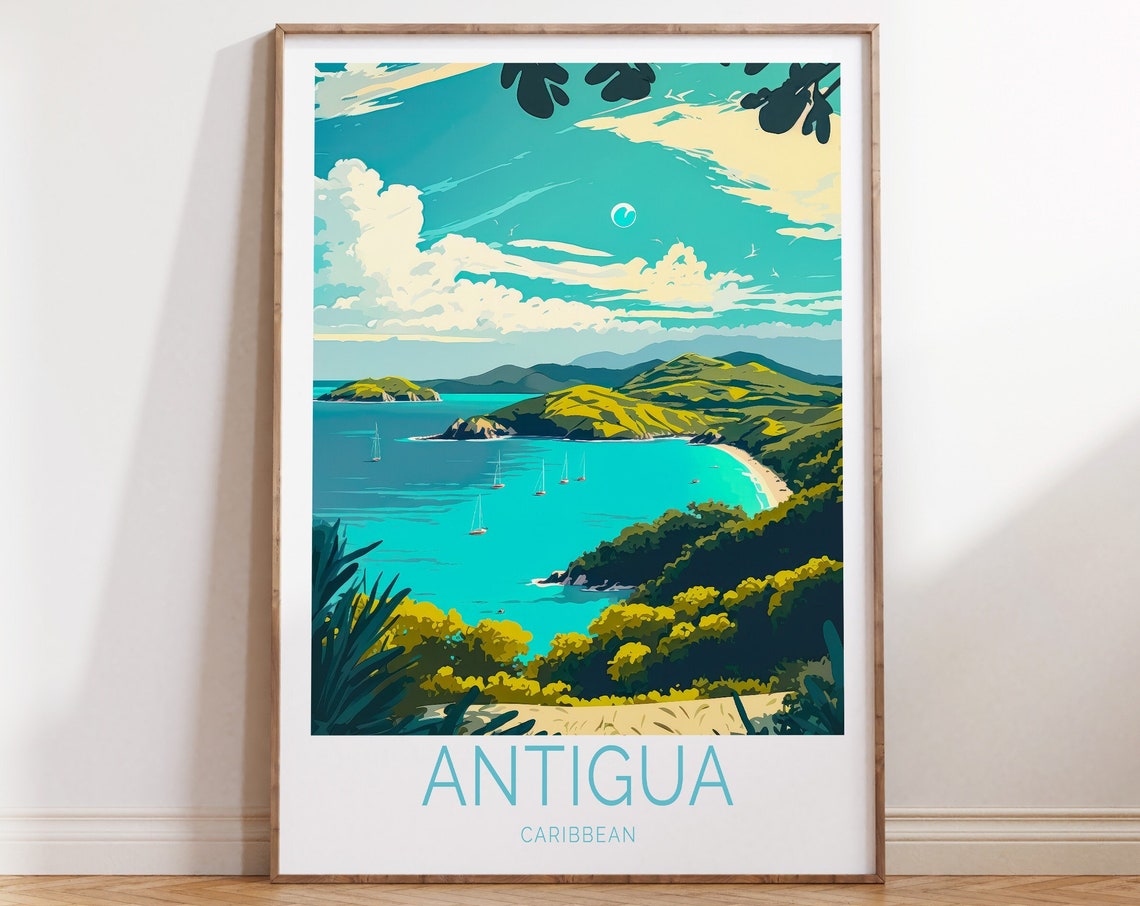 Antigua Antigua And Barbuda Travel Poster Antigua Travel Poster Wall Art Antigua Coastal Travel Wall Art Antigua Island