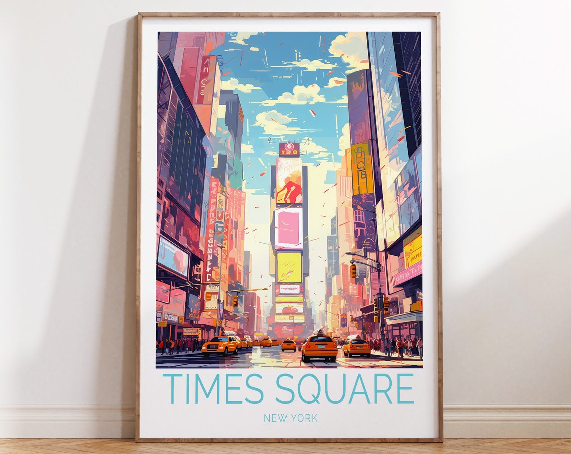 Times Square New York Taxis Billboards Daytime Travel Poster