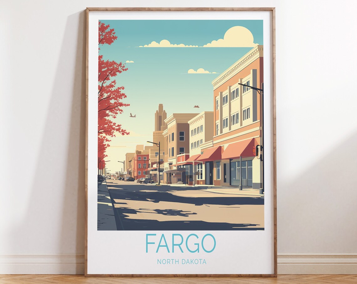 Fargo North Dakota Quiet Downtown Street Retro Travel Poster