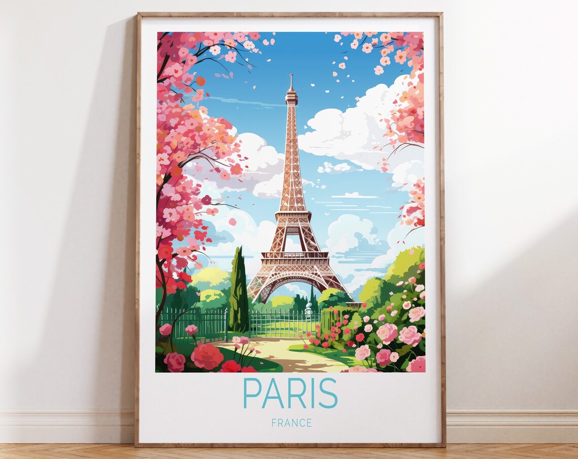Paris Eiffel Tower Travel Poster, France Art Print