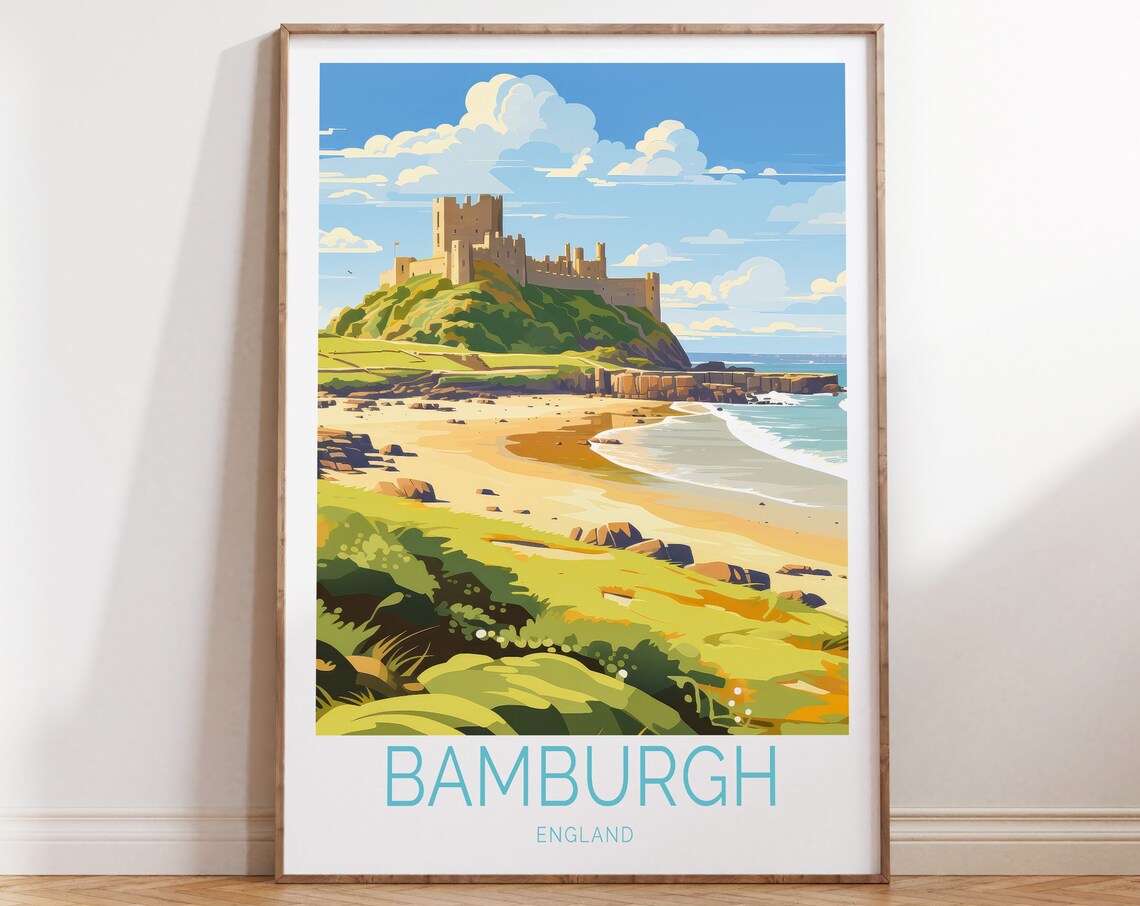 Bamburgh UK Castle Travel Poster, England Art Print