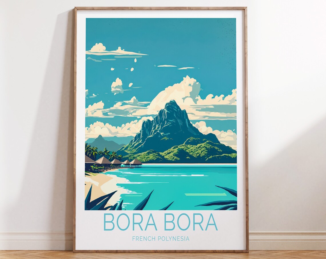 Bora Bora French Polynesia Island Lagoon Vintage Travel Poster