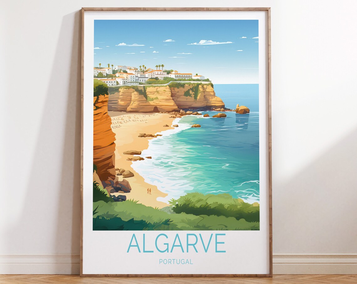 Algarve Portugal Golden Cliffs Sandy Beach Coast Seascape Poster