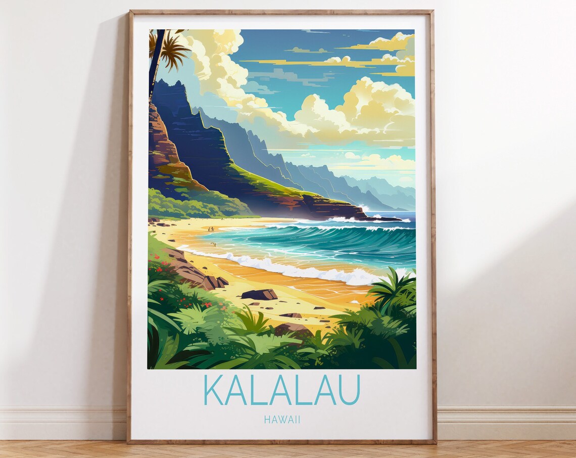 Kalalau Hawaii Na Pali Coast Beach Jungle Vintage Travel Poster