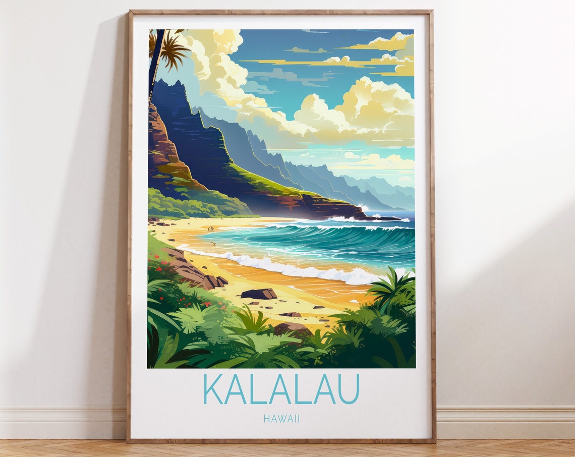 Kalalau Hawaii Travel Poster Kalalau Hawaii Trail Wall Art Kalalau Hawaii Coastal Travel Wall Art Airbnb Coastal Travel Poster
