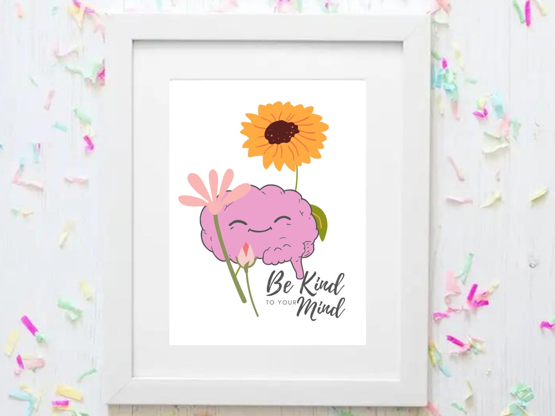 Be Kind To Your Mind Cute Brain Floral Mental Wellness Poster - Image 5