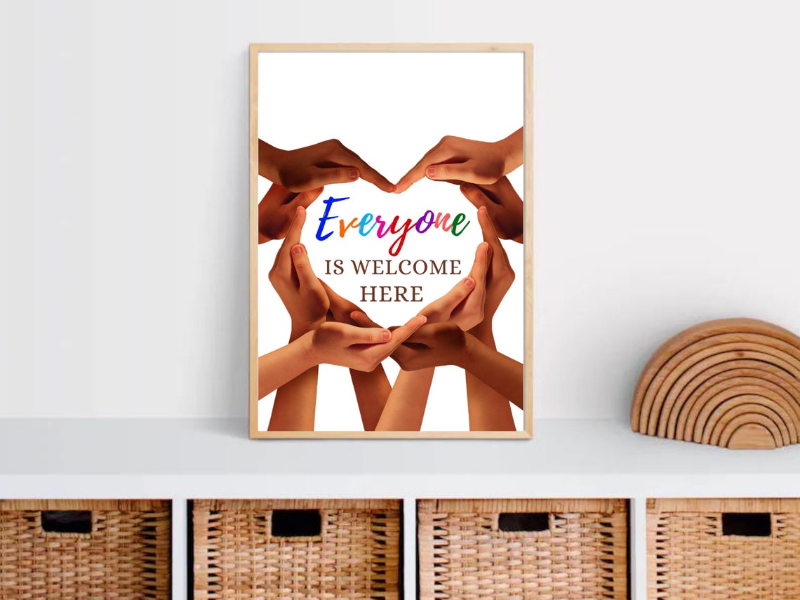 Everyone Is Welcome Here Heart Hands Diversity Inclusion Poster - Image 3