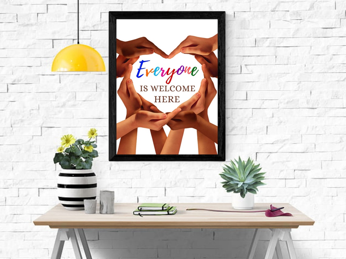 Everyone Is Welcome Here Heart Hands Diversity Inclusion Poster - Image 4