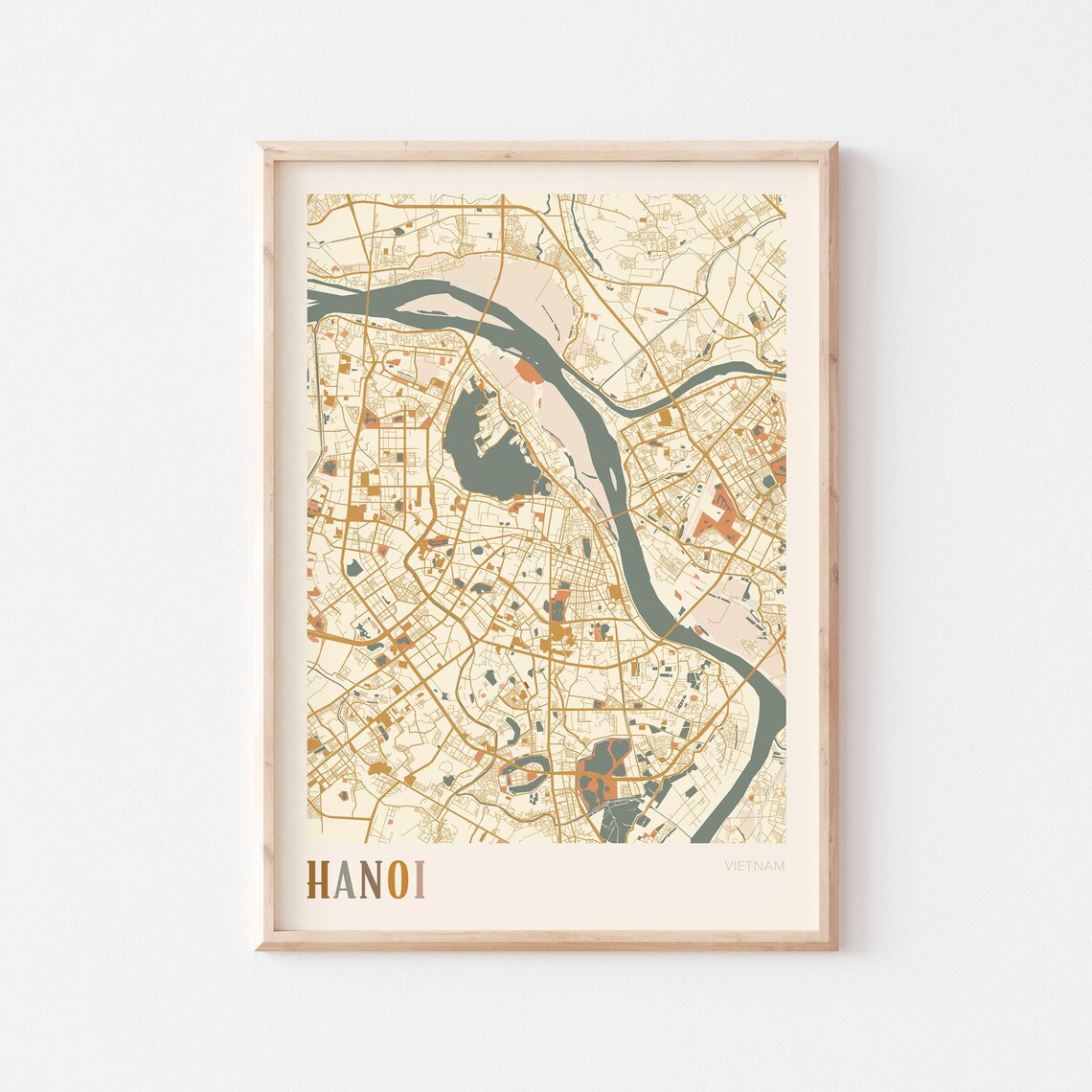 Hanoi Map Poster Print Wall Art Vietnam Travel Gift Boho