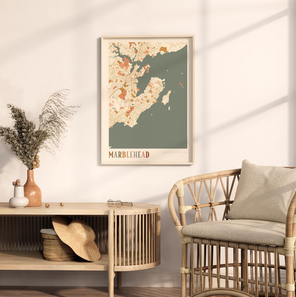 Marblehead Massachusetts Boho Terracotta City Street Map Poster - Image 2
