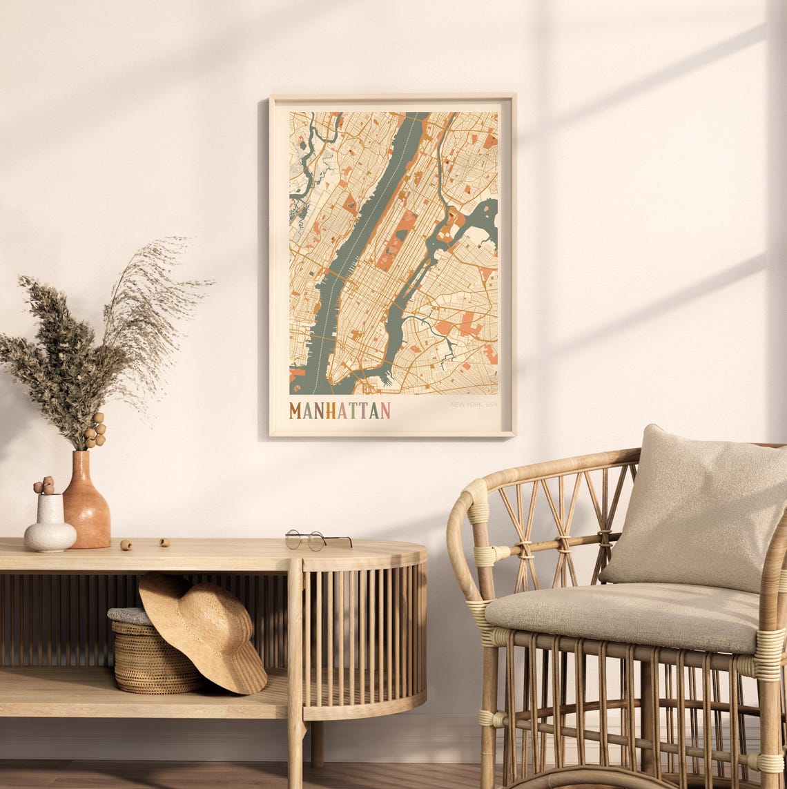 Manhattan New York City Vintage Boho Style Street Map Poster - Image 2