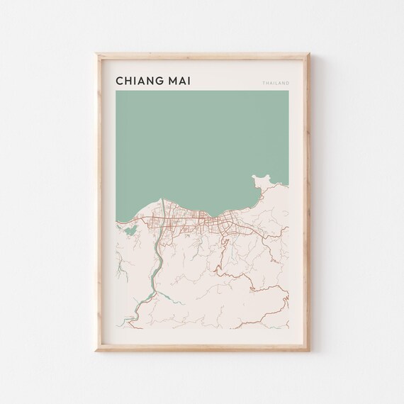 Chiang Mai Map Poster Print Wall Art Thailand Travel Gift Scandi