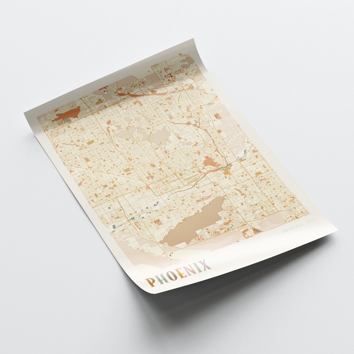 Phoenix Arizona Retro City Map Poster Desert Street Grid Artwork - Image 2