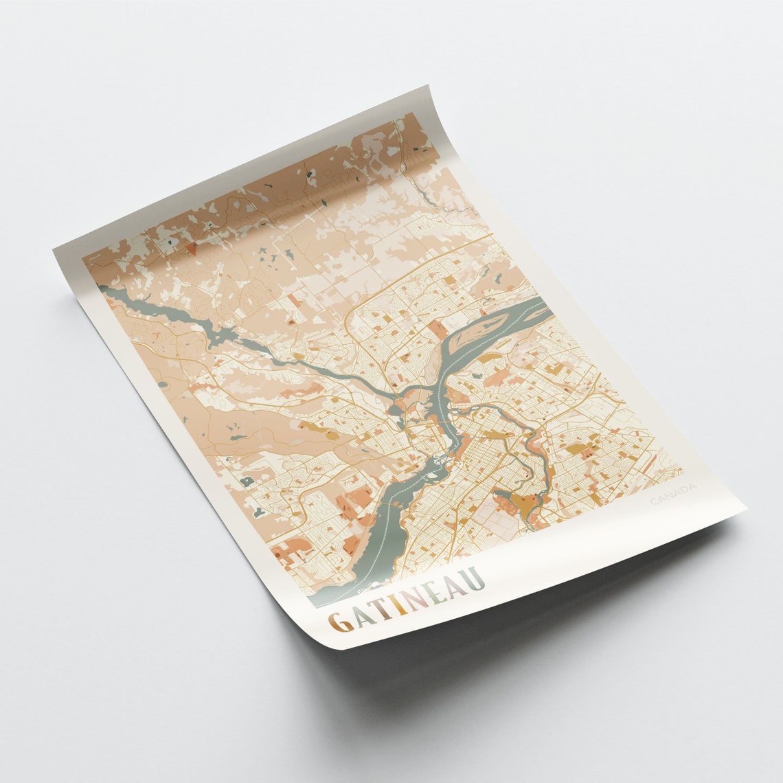 Gatineau Quebec Canada Boho Style Downtown Riverside Map Poster - Image 2