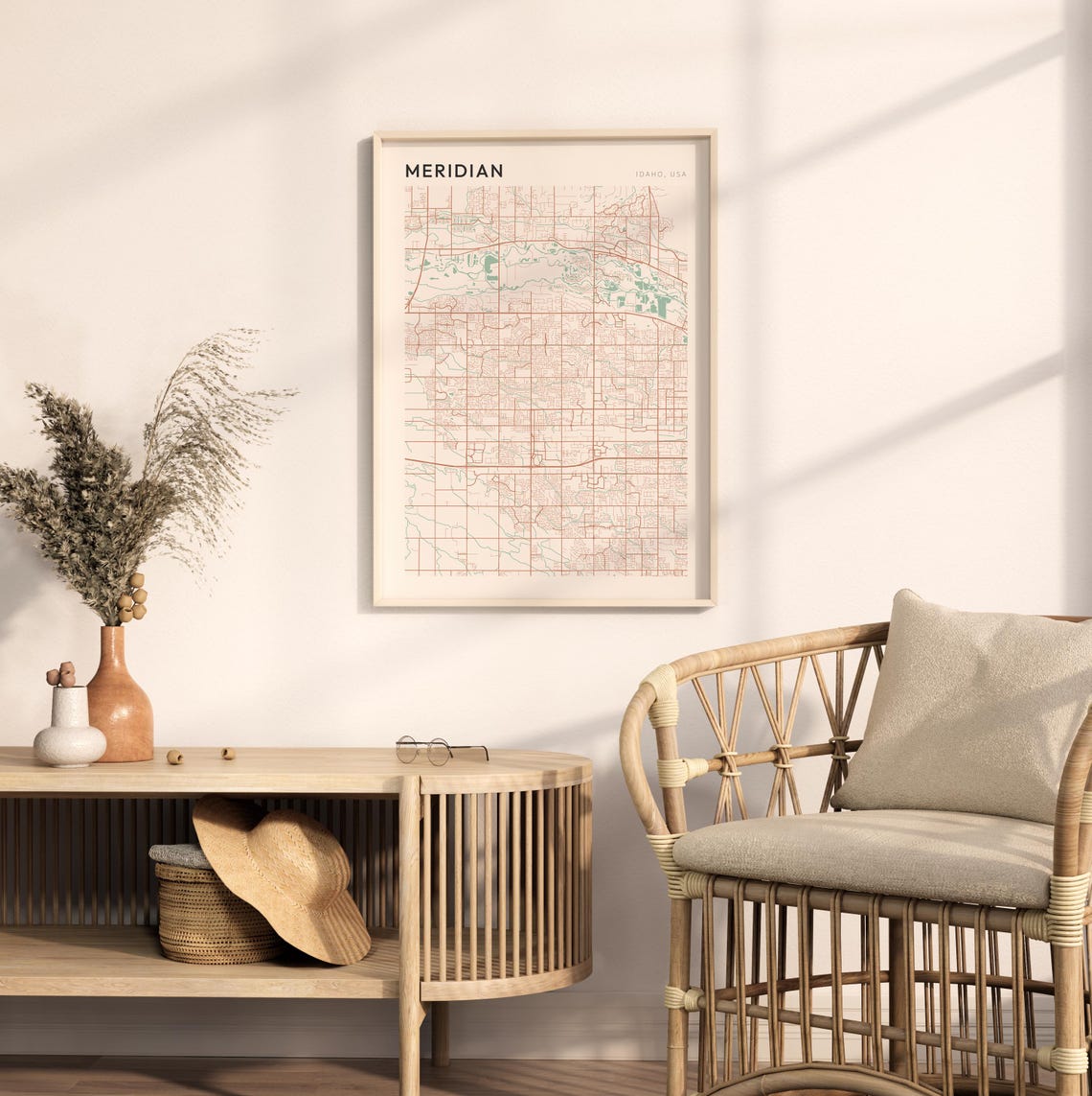 Meridian Idaho Minimalist Terracotta Street Line Art Map Poster - Image 2