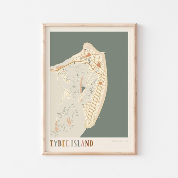 Tybee Island Georgia Colorful Vintage City Map Cartography Poster