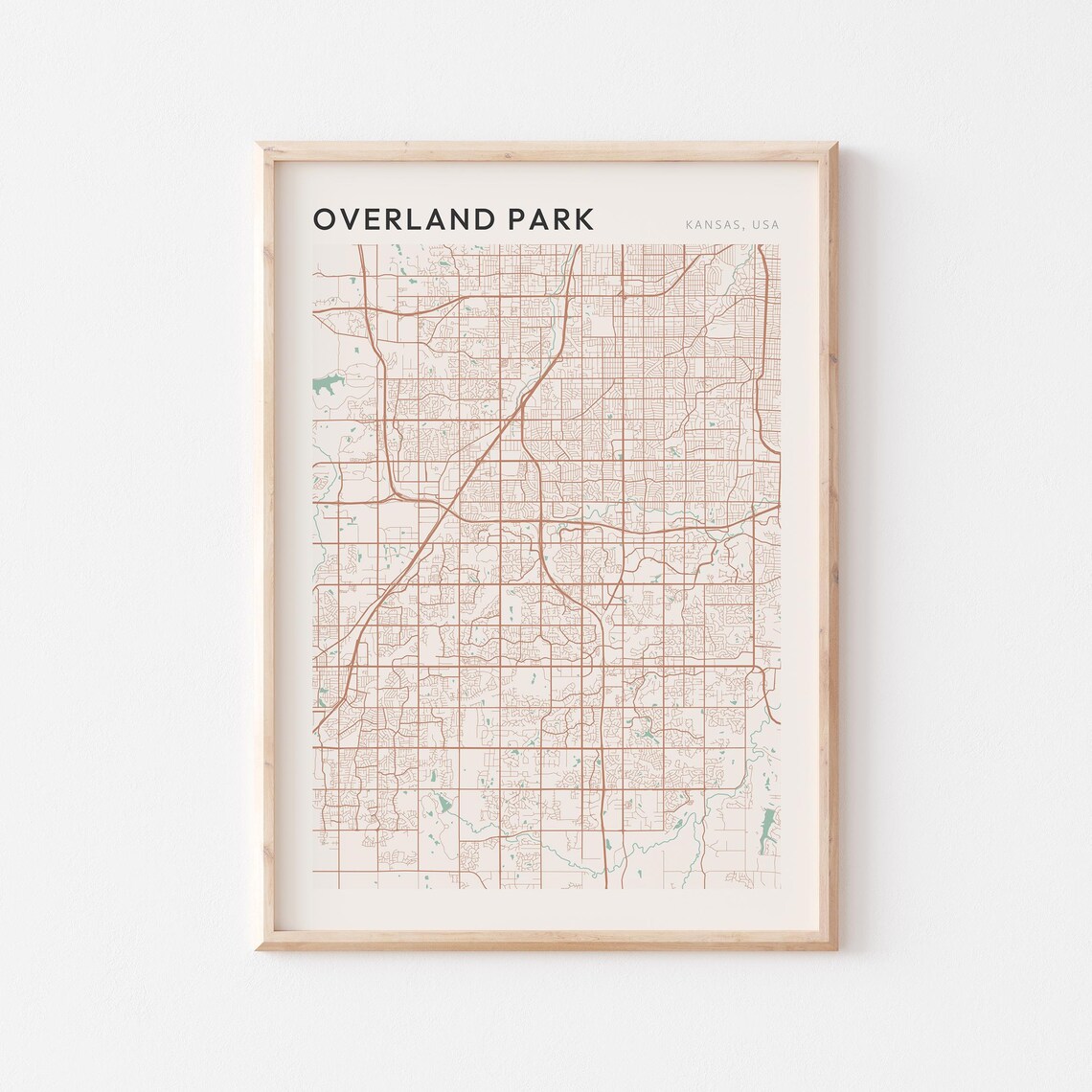 Overland Park Kansas City Map Poster Minimalist Line Art Modern Wall Decor Gift